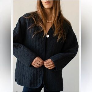 DONNI. Navy Quilted Teddy Oversized Jacket Large New